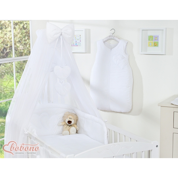 Beddengoed voor Babybed 7 st met Hemel Klamboe - Harten Wit