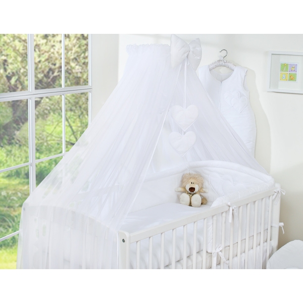 Beddengoed voor Babybed 7 st met Hemel Klamboe - Harten Wit