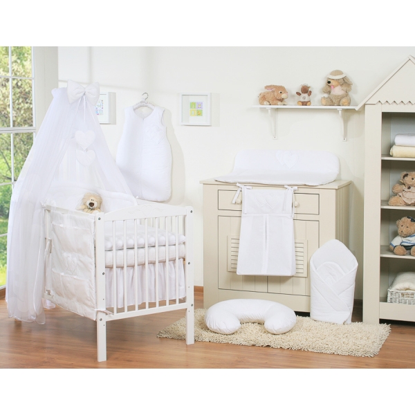 Beddengoed voor Babybed 7 st met Hemel Klamboe - Harten Wit