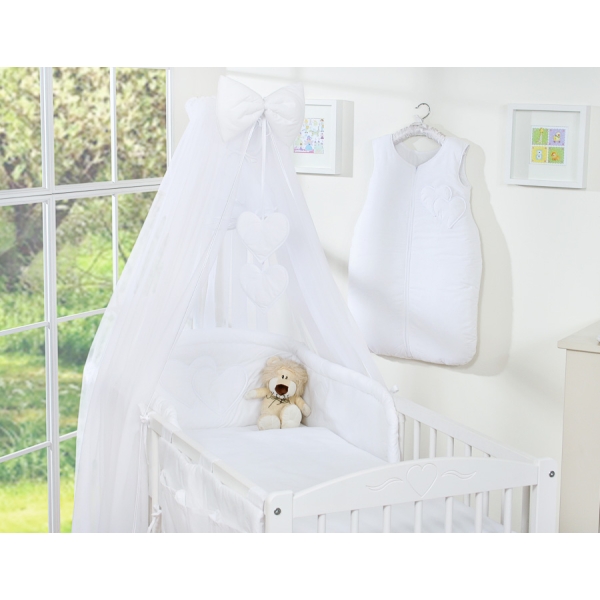 Beddengoed voor Babybed 7 st met Hemel Klamboe - Harten Wit