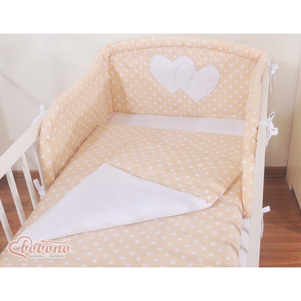Beddengoed voor Kinderbed 2 st - Harten Beige Polkaprikker