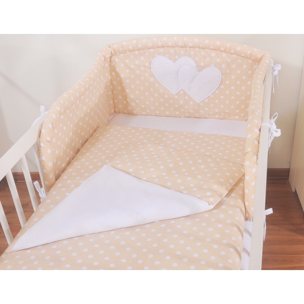 Beddengoed voor Kinderbed 2 st - Harten Beige Polkaprikker