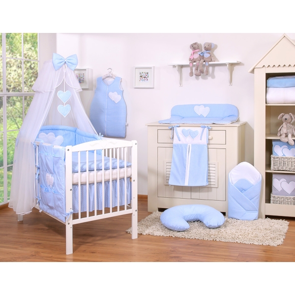 Beddengoed voor Kinderbed 5 st met Klamboe - Harten Blauw Polkaprikker