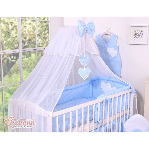 Beddengoed voor Kinderbed 5 st met Klamboe - Harten Blauw Polkaprikker