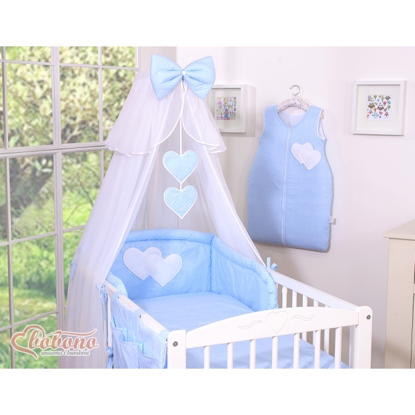 Beddengoed voor Kinderbed 5 st met Klamboe - Harten Blauw Polkaprikker