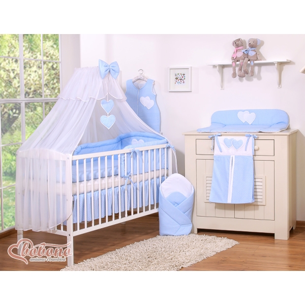 Beddengoed voor Kinderbed 5 st met Klamboe - Harten Blauw Polkaprikker