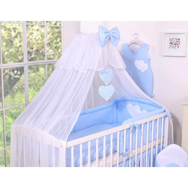 Beddengoed voor Kinderbed 5 st met Klamboe - Harten Blauw Polkaprikker