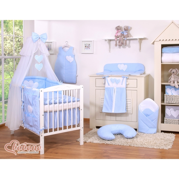 Beddengoed voor Kinderbed 5 st met Klamboe - Harten Blauw Polkaprikker