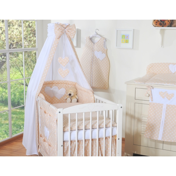 Beddengoed voor Kinderbed 7 st met Hemeltje - Harten Beige Polkaprikker