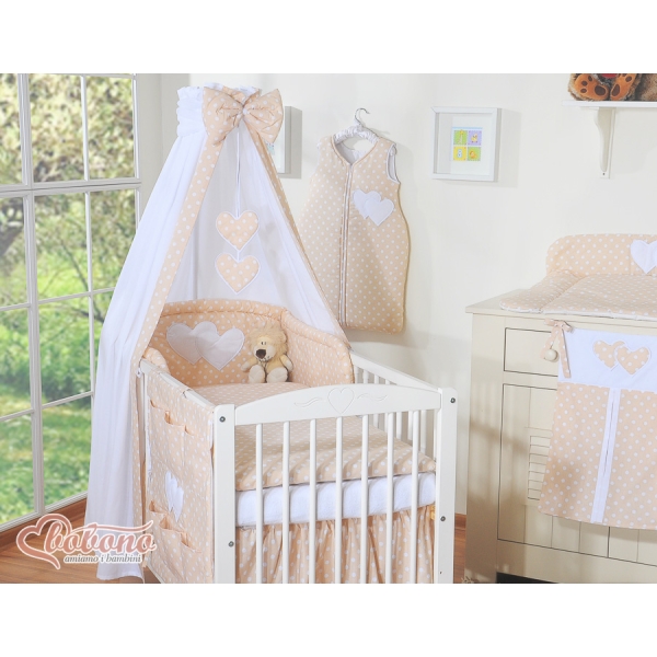 Beddengoed voor Kinderbed 7 st met Hemeltje - Harten Beige Polkaprikker