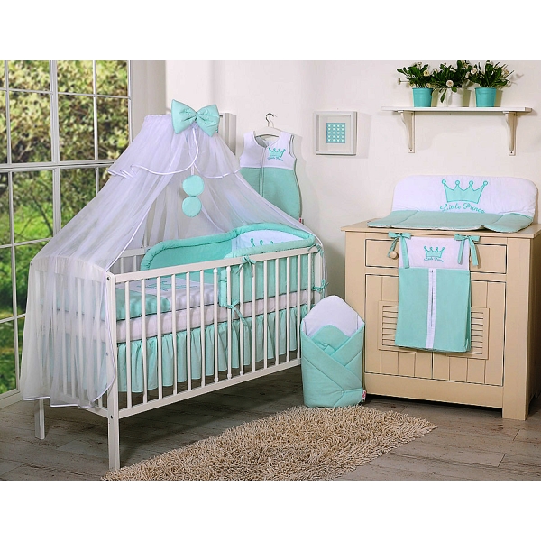 Beddengoedset  Ledikant 7 st met Klamboe - Mint Little Prince Princess