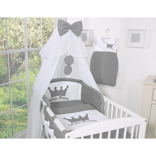 Beddengoedset met Hemeltje Klamboe voor Babybed 5 st -  Antraciet Little Prince Princess