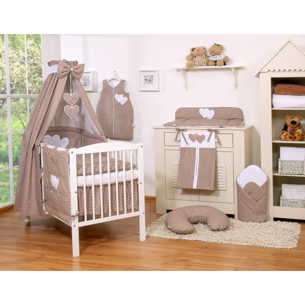 Beddengoedset voor Babybed 7 st met Hemeltje - Harten Bruin