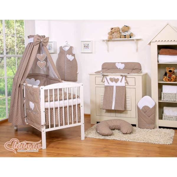 Beddengoedset voor Babybed 7 st met Hemeltje - Harten Bruin
