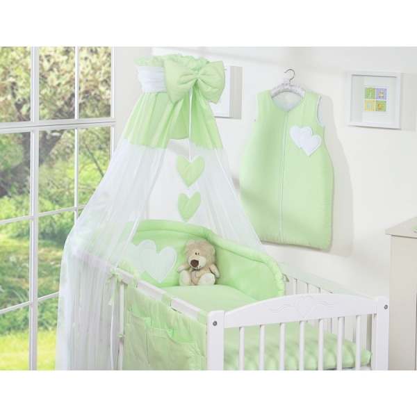 Beddengoedset voor Babybed 7 st met Hemeltje - Harten Groen
