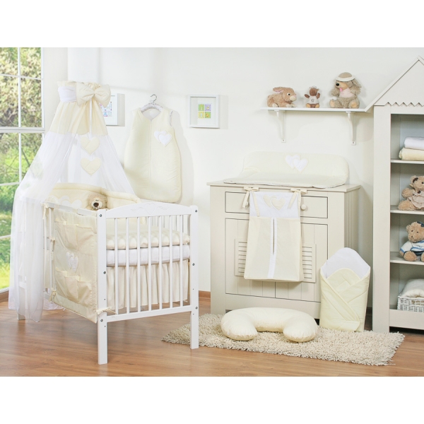 Beddengoedset voor Babybed 7 st met Hemeltje - Harten Ivoor