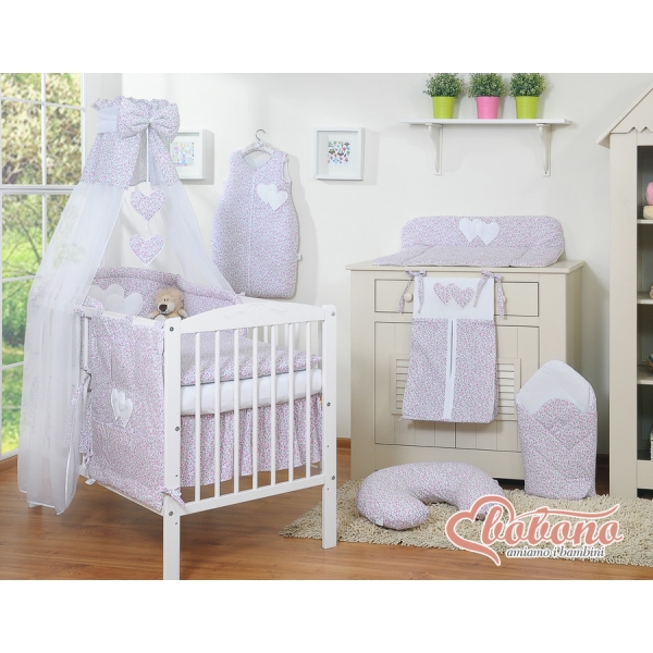 Beddengoedset voor Babybed 7 st met Hemeltje - Harten Roze Bloemenweide Bloemen