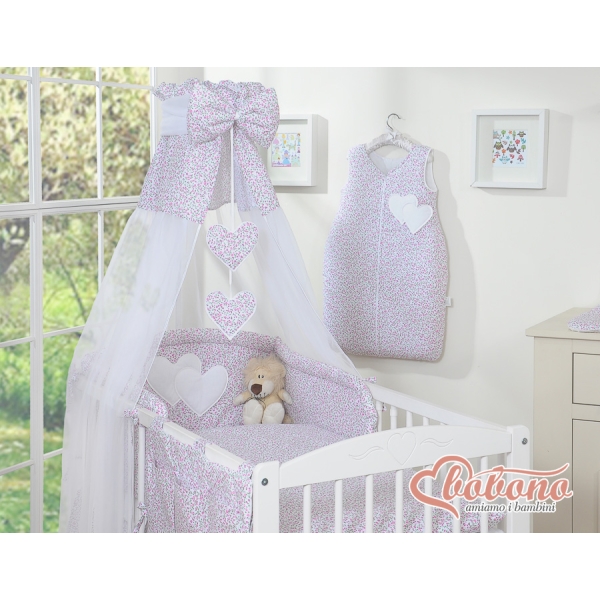 Beddengoedset voor Babybed 7 st met Hemeltje - Harten Roze Bloemenweide Bloemen