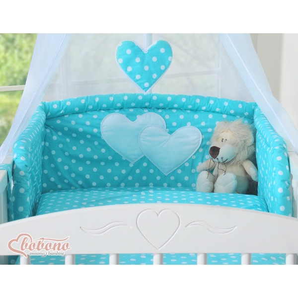 Beddengoedset voor Babybed 7 st met Hemeltje - Harten Turkoois Polkaprikker