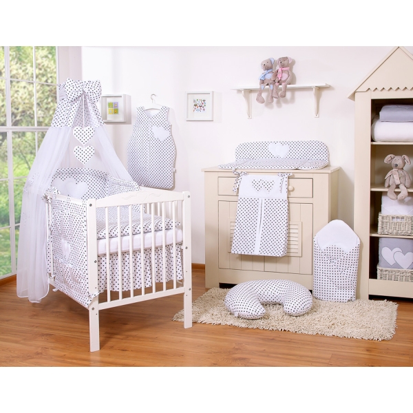 Beddengoedset voor Babybed 7 st met Hemeltje - Harten Zwart Polkaprikker