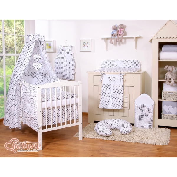 Beddengoedset voor Babybed 7 st met Hemeltje - Harten Zwart Polkaprikker