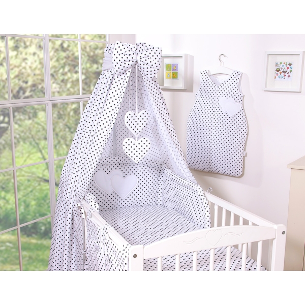 Beddengoedset voor Babybed 7 st met Hemeltje - Harten Zwart Polkaprikker