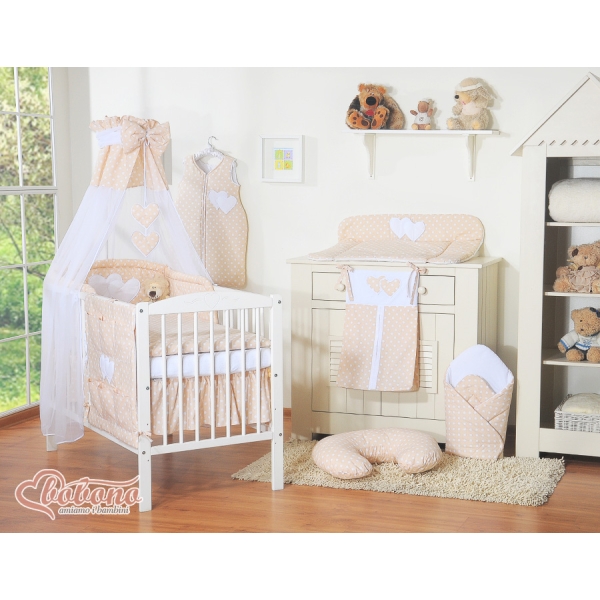 Beddengoedset voor Kinderbed 11 st met Hemeltje - Harten Beige Polkaprikker
