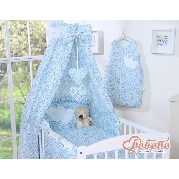 Beddengoedset voor Kinderbed 11 st met Hemeltje - Harten Blauw Bloemenweide Bloemen