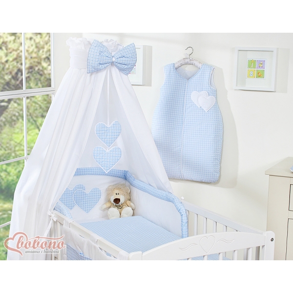 Beddengoedset voor Kinderbed 11 st met Hemeltje - Harten Blauw Geruit