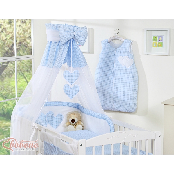 Beddengoedset voor Kinderbed 11 st met Hemeltje - Harten Blauw Geruit