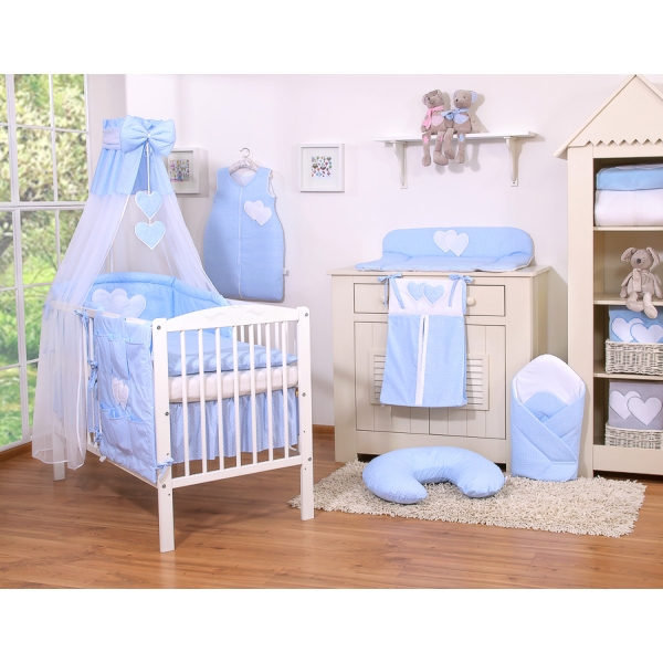 Beddengoedset voor Kinderbed 11 st met Hemeltje - Harten Blauw Polkaprikker