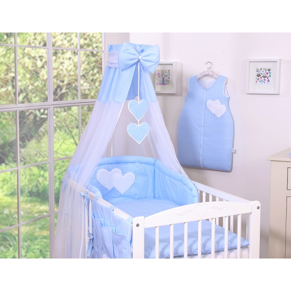 Beddengoedset voor Kinderbed 11 st met Hemeltje - Harten Blauw Polkaprikker