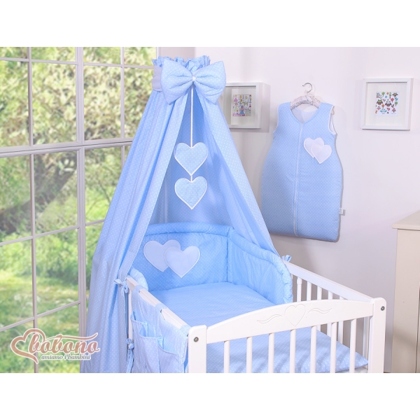 Beddengoedset voor Kinderbed 11 st met Hemeltje - Harten Blauw Polkaprikker