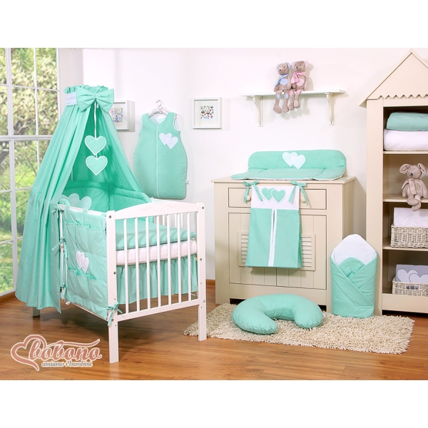 Beddengoedset voor Kinderbed 11 st met Hemeltje - Harten Mint