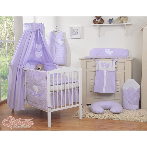 Beddengoedset voor Kinderbed 11 st met Hemeltje - Harten Purper