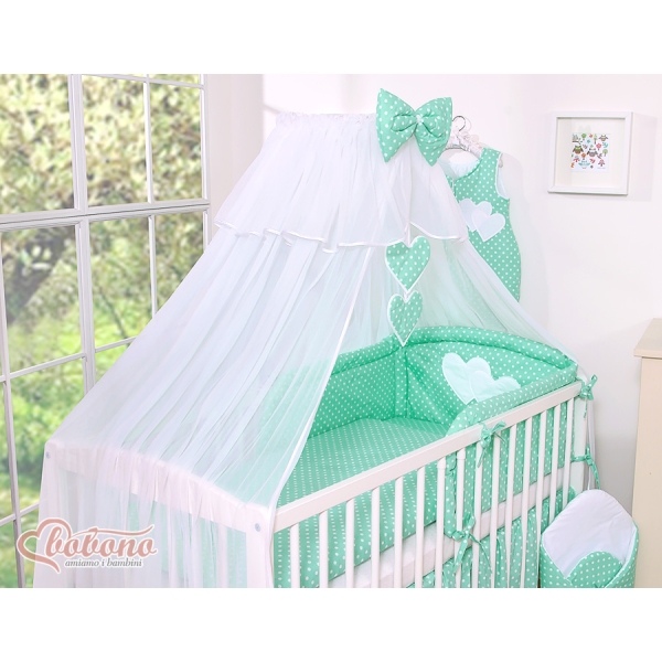 Beddengoedset voor Kinderbed 11 st met Klamboe - Harten Mint Polkaprikker
