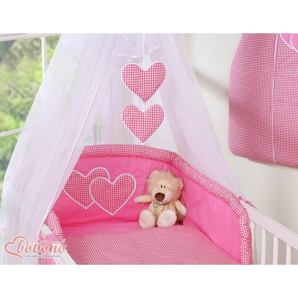 Beddengoedset voor Kinderbed 11 st met Klamboe - Harten Roze Geruit