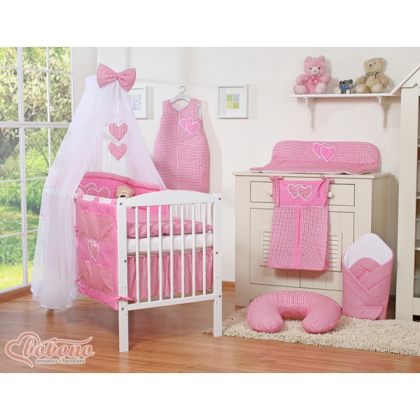 Beddengoedset voor Kinderbed 11 st met Klamboe - Harten Roze Geruit