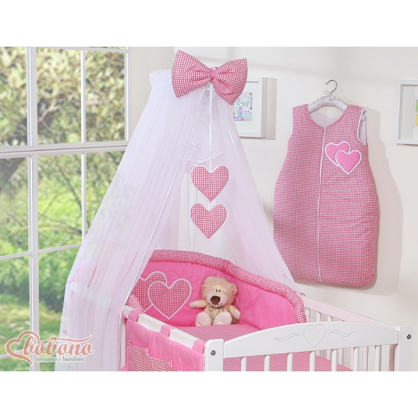Beddengoedset voor Kinderbed 11 st met Klamboe - Harten Roze Geruit