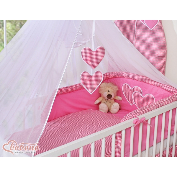 Beddengoedset voor Kinderbed 11 st met Klamboe - Harten Roze Geruit