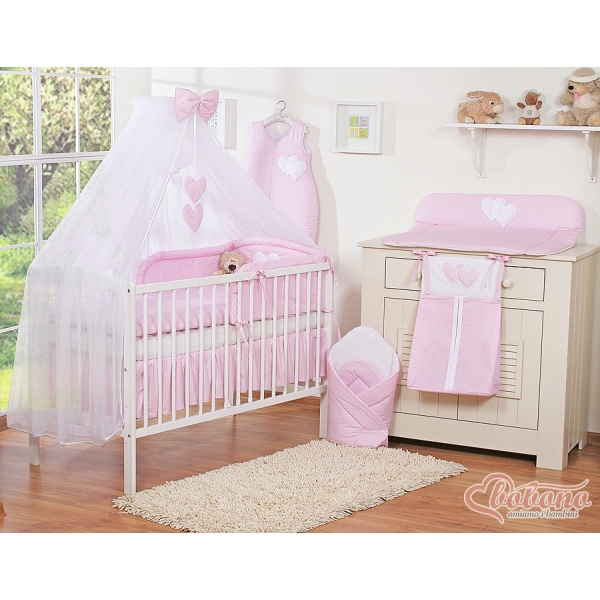 Beddengoedset voor Kinderbed 11 st met Klamboe - Harten Roze Polkaprikker