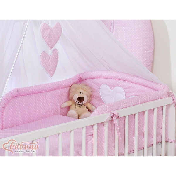Beddengoedset voor Kinderbed 11 st met Klamboe - Harten Roze Polkaprikker