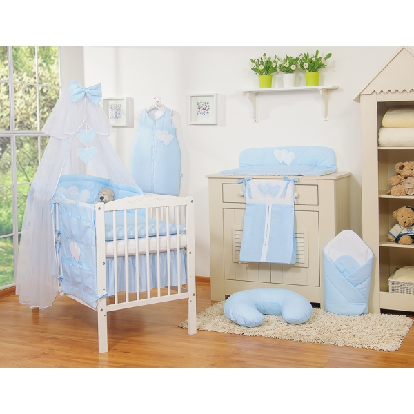 Beddengoedset voor Kinderbed 7 st met Klamboe - Harten Blauw Snijder