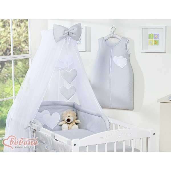 Beddengoedset voor Kinderbed 7 st met Klamboe - Harten Grijs