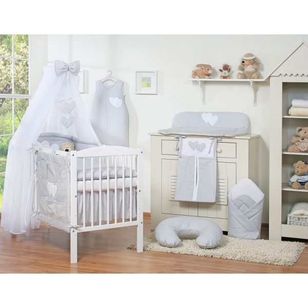 Beddengoedset voor Kinderbed 7 st met Klamboe - Harten Grijs