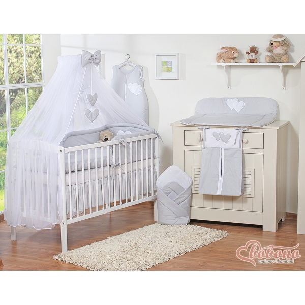 Beddengoedset voor Kinderbed 7 st met Klamboe - Harten Grijs