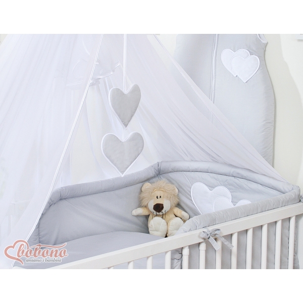 Beddengoedset voor Kinderbed 7 st met Klamboe - Harten Grijs