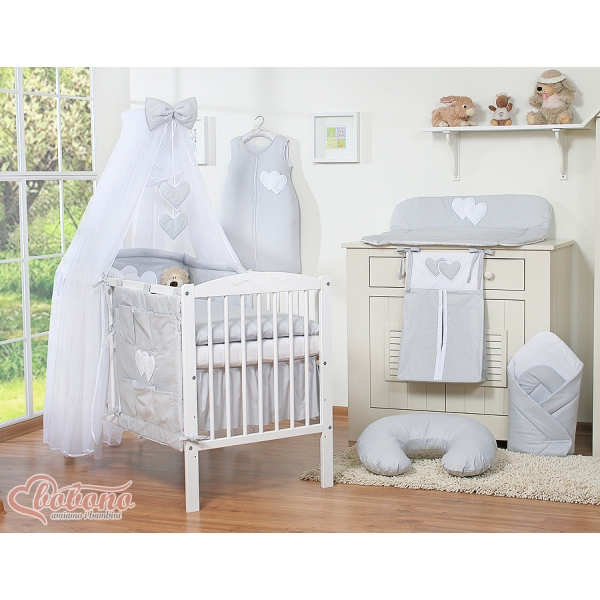 Beddengoedset voor Kinderbed 7 st met Klamboe - Harten Grijs