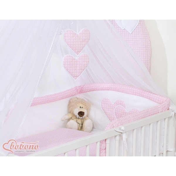 Beddengoedset voor Kinderbed 7 st met Klamboe - Harten Roze Geruit