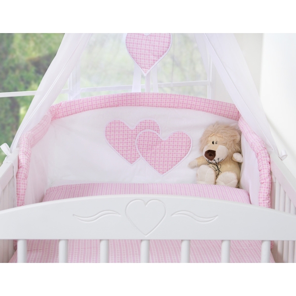 Beddengoedset voor Kinderbed 7 st met Klamboe - Harten Roze Geruit